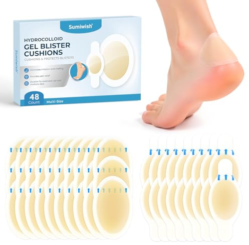 Sumiwish Pansement Ampoule Pied 48 Pièces Pansement Hydrocolloïde Waterproof – Protecteur Pour Talon, Orteils, Doigts – Anti-Frottement, Adhésif Transparent – Coussin Protecteur -Toe&Heel Pack