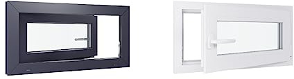 Fenêtre PVC - LxH 800x400 mm -Triple Vitrage - Bicolore blanc int/anthracite ext-poignée à gauche