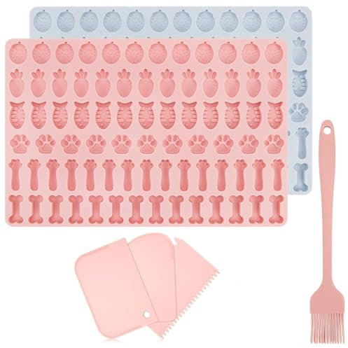 2 Stück Backmatte Hundekekse, Silikon Hundekekse Backform, DIY Hundekekse Leckerlis mit Teigschaber und Backpinsel, 6 Formen in 1 BPA-Frei, Antihaftend Backmatte Hundekekse für Hundeleckerlies, Kekse