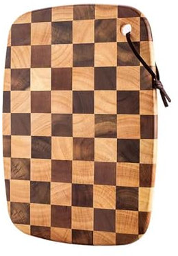 Tagliere in legno di acacia, tagliere per cucina, salumi, formaggi, con motivo a scacchiera, vassoio ovale per carne, frutta, verdura, pane, sushi, preparazione di pasti, spesso e durevole