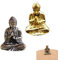 FIMWOLZ Mini Portátil Vintage Latón Estatua de Buda de Bolsillo Sentado Figura de Buda Escultura Escritorio de Oficina En Casa Ornamento Decorativo Juguete de Regalo,Black(2)