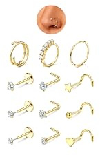 JeryWe Nose Rings for Women - 14K Gold Filled Hypoallergenic Surgical Steel Nose Ring Hoops CZ Lip Ring Screw L Shaped Studs Threadless Flat Back Stud Nose Piercings Jewelry for Women Men CZ