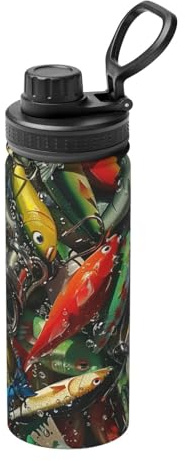 FHESDMN Fishing Bait Printed Insulated Water Bottle,Leak-Proof Thermal Bottle, Sports Bottle For Gym, Bike,Hiking,Gifts For Birthday Christmas,18oz