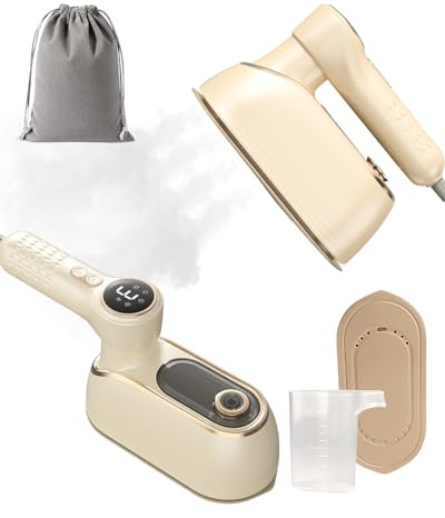 Travel Clothes Steamer Iron, LCD Screen 180° Folding Handheld Steamer Iron, 4 Steam Levels, 8S Fast Heat-up Clothing Wrinkles Remover with 155ML Water Tank & Storage Bag for Travel, Home, Office