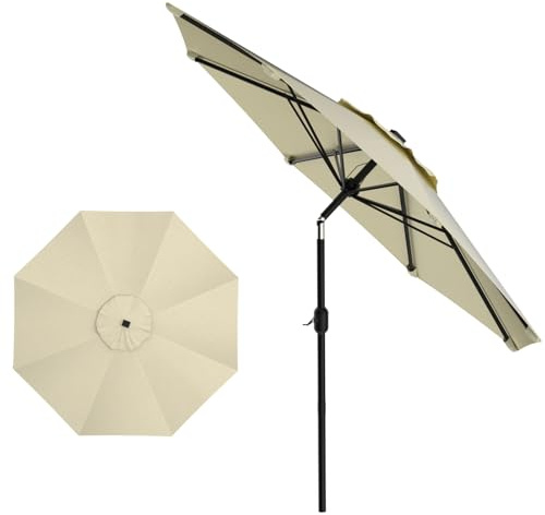 3M Sonnenschirm,Strandschirm,Sonnenschutz UPF 50+,Beidseitig 30° Neigbar,Höhenverstellbar,Marktschirm,Gartenschirm mit Kurbel,Balkonschirm,Terrassenschirm für Garten,Balkon,Ohne Ständer,Weiß