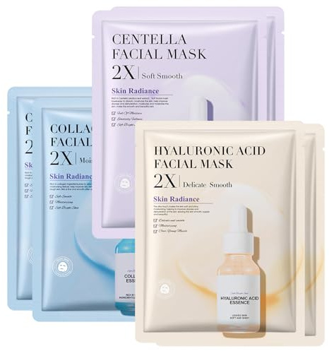 Sheet Face Mask Set, Essence Hydrating Korean Sheet Masks, Instant Moisturizing Face Mask, Anti-Aging Brightening Skincare Treatment for Dull and Dry Skin, All Skin Types (6PCS)