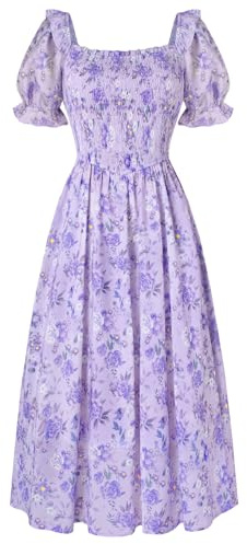 Scarlet Darkness Women's Floral Puff Sleeve Square Neck Tea Party Dress Cottagecore (Pack of 1)