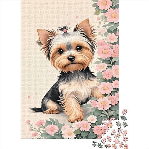1000 Piece Yorkshire Terrier Flowers Jigsaw Puzzles for Adults & Kids, Challenging Game, Puzzle Gifts, Family-Friendly Brain Teaser 1000pcs (75x50cm)