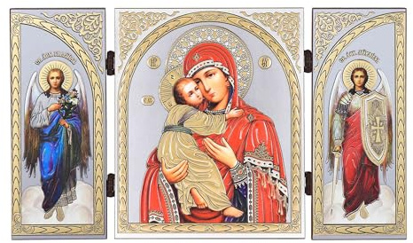 NKlaus - Mère de Dieu de Vladimir - Icône Triptyque chrétien - Voyage autel Bois 16957