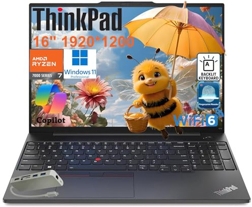 Lenovo ThinkPad E16 Gen 2 Business Laptop Computer, AMD 8-Core Ryzen 7 7735HS, 64GB DDR5 RAM, 2TB PCIe SSD, 16 FHD+, WiFi 6, Backlit KB, Fingerprint Reader, Windows 11 Pro, Type C Hub, Vent-Hear
