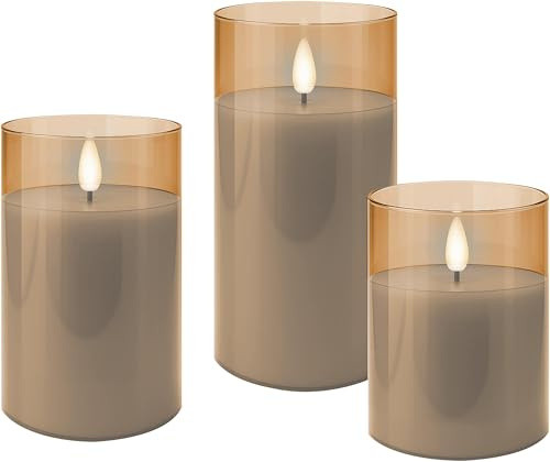 Goobay 3er-Set LED Kerzen mit Timerfunktion - Echtwachs Im Glas, Gold-Transparent, 3D-Docht, batteriebetrieben, warmweiß - Stilvolle LED Kerze für sichere Deko im Wohnzimmer oder Esszimmer