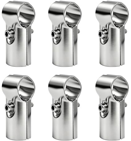 HKATOPS T Pipe Connector Clamps, 6 Sets 25mm(OD.1inch) Stainless Steel Pipe Fence Clamp Tee Corner Fitting End Rails Clamps