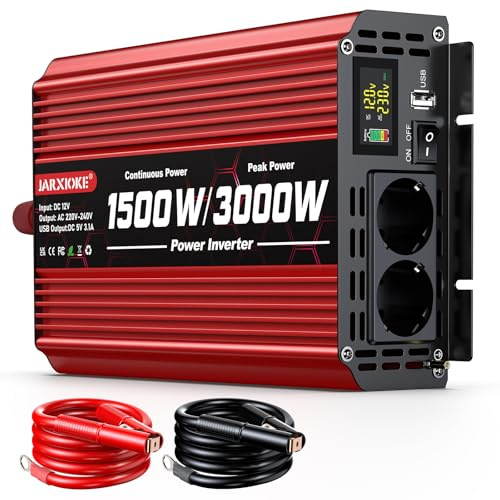 Convertisseur 12V 220V 1500W Inverter Sinus Modifié - Onduleur Autonome pour Camping, Voiture, Caravane - avec Écran LCD et Protections Multiples