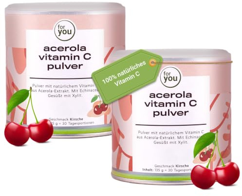 for you acerola vitamin C pulver - 2x135g Doppelpack - natürliches Vitamin C aus Acerolafrucht-Extrakt dazu Echinacea aus Purpursonnenhutkrautpulver - 400mg bioaktives Vitamin C pro Portion