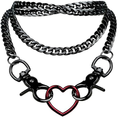 ZENGSING Punk Kette Choker Herz-Ring Anhänger Halskette, Punk Goth Herz Ring Choker Vintage Taille Kette, Gothic Herze Chokers Schmuck für Männer Frauen
