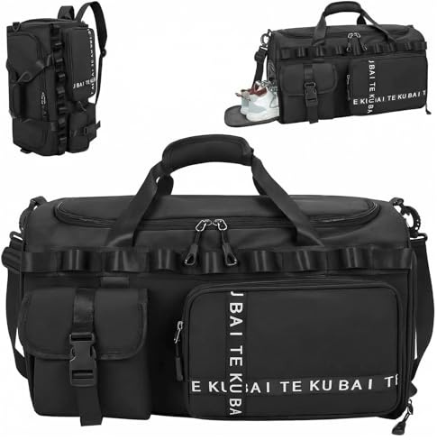 Sporttasche Reisetasche für Damen und Herren, Groß 65L Sporttaschen mit Schuhfach & Nassfach, Large Capacity Reise Tasche Gym Bag, Travel Schwimmtasche Übernachtung Tasche (Schwarz)