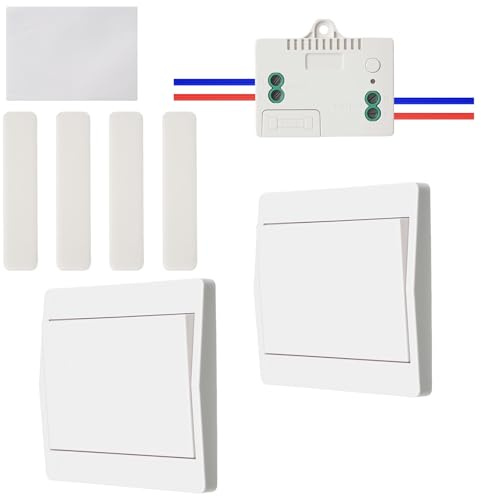 Kit de interruptor inalámbrico 230V, interruptor de pared inalámbrico resistente al agua (1 receptor y 2 paneles de interruptor),Finterruptor inalámbrico autoalimentado sin baterías,alcance hasta 200m
