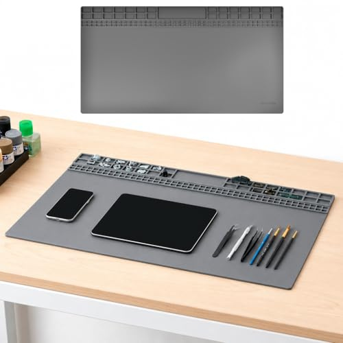 EAAGHK Alfombrilla para Soldadura 60*35cm, Tapete de Mesa de Silicona para Soldar, Alfombrilla de Silicona para Herramientas, Resistente a Temperaturas Hasta 500 °C, para Reparar Aparatos Electrónicos
