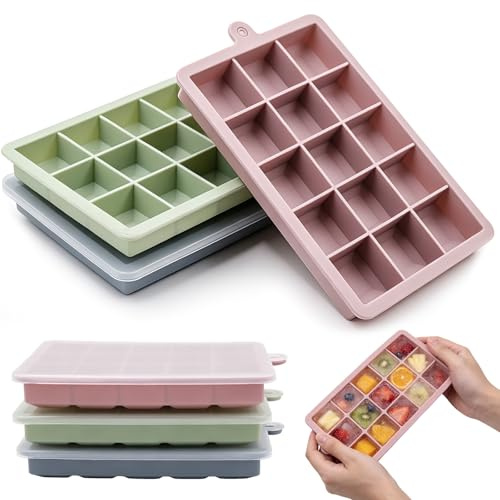 3 Stück Eiswürfelform Silikon mit Deckel 45 Fach Quadratische Eiswürfelformen Silikon Eiswürfelbehälter Wiederverwendbar Eiswürfel Form Ice Cube Tray für Cocktail Whisky Getränke Gekühltes Wasser