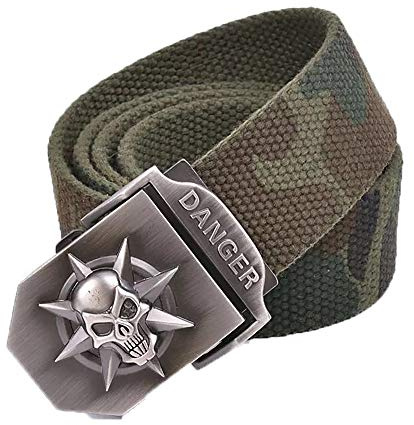 Pluto & Fox Cinturones De Lona Para Hombre Militar 110CM/140CM Largura Elegible Con Hebilla Automatica Y Diseño De Calavera (Camuflaje, 140cm)