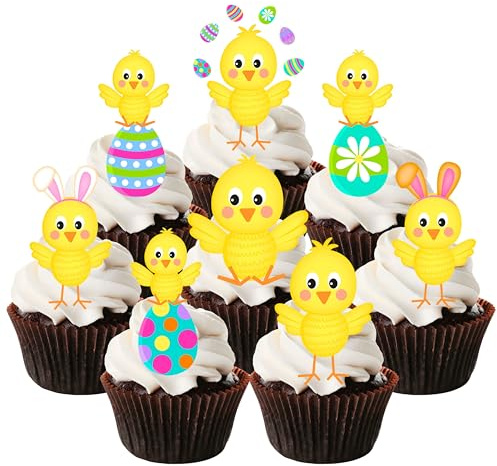 Lot de 24 décorations comestibles pour cupcakes - Motif poussins de Pâques
