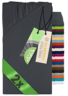 Emily´s Check 2er-Pack Spannbettlaken, 40 x 80 cm, Anthrazit | Baumwoll-Jersey, Öko-Tex Standard 100, elastischer Rundumgummi, strapazierfähig, langlebig, atmungsaktiv, hautfreundlich