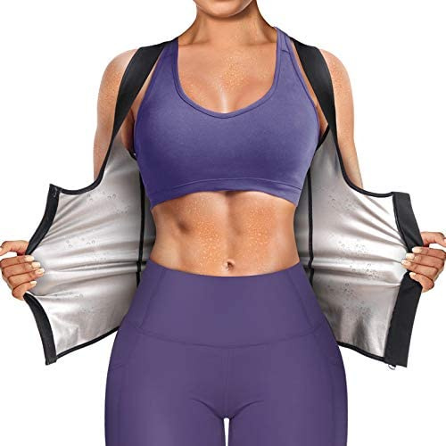 Junlan Traje de sauna para mujer, chaleco de entrenamiento de cintura, camiseta moldeadora sin mangas con cremallera