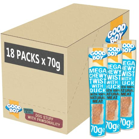 Good Boy - Mega Chewy Twist mit Ente – Hundeleckerlis – Hergestellt aus 100% natürlichem Entenbrustfleisch – 70 g – fettarme Hundeleckerlis – 18 Stück