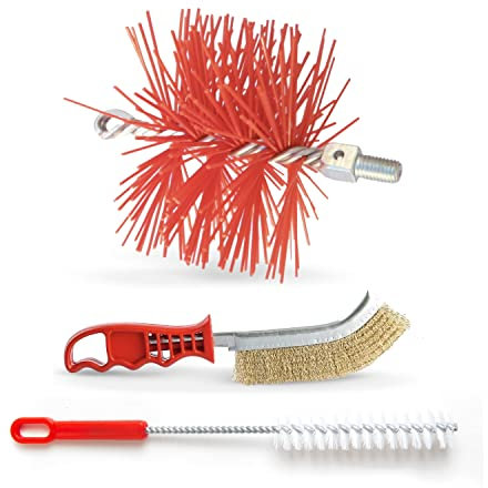 BARETTO Kit de Nettoyage de Cheminée - Set Complet d'Accessoires de Cheminée, Comprend 1 Brosse en Nylon de 150mm, 1 Brosse Multi-usages, 1 Brosse Manuelle