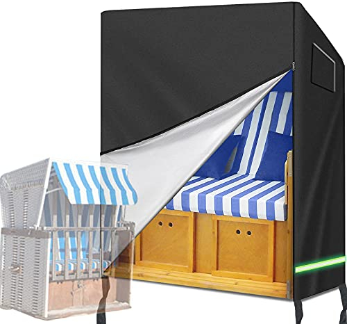 Einemgeld Strandkorb Schutzhülle, Strandkorbabdeckung mit Belüftungsöffnungen, Wasserdichter Reißverschluss und Klettverschluss für Strandkorb (135x105x175/140cm) - Schwarz (135x105x175/140cm)