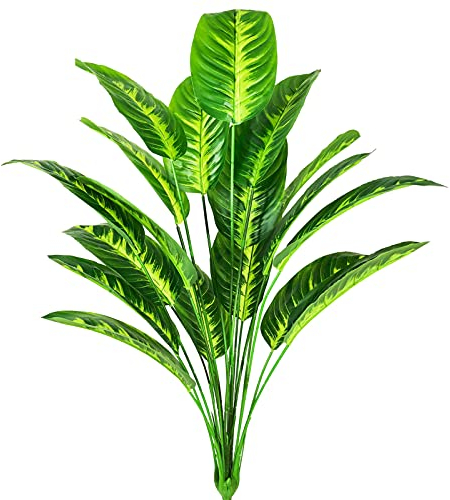 AIVORIUY Artificial Plants Fake Ficus Tree Leaves with Stems 31 Tall Faux Bird of Paradise Palm Tree Imitation Frond Green Leaf Tropical Plants Greenery Floral Jungle Party Home Garden Decoration