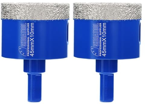 SHDIATOOL Diamond Drill Core Bits 2PC 45mm Triangle Shank Hole Saw for Porcelain Tile Marble Ceramic Granite