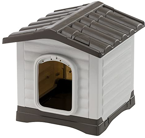 Ferplast Caseta Perros Exterior DOGVILLA 50, Caseta Perro, Casa para Perros, Base Drenante, Base Aislante, Techo Desmontable, Rejilla de Ventilación, Plástico Reciclado, 43 x 48 x h 44 cm
