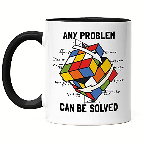 Hey!Print Any Problem Can Be Solved Zauberwürfel Tasse Schwarz Rubik Cube Magic Würfel Retro Rubi Vintage Nerd