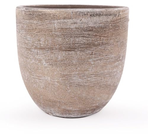innaGLAS Pot de Fleurs, Rayures Verticales, Gris-Vert, 36 cm, Ø 39 cm | en céramique KAMUNI - Cache-Pot