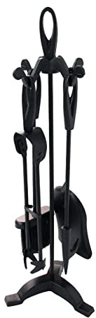 SCENDOR 5 PCS Fireplace Tools Set, 24 Wrought Iron Fire Set for Fire Place, Pit, Firewood Tools Kit, Wood Stove, Firepit Accessories, Modern Black