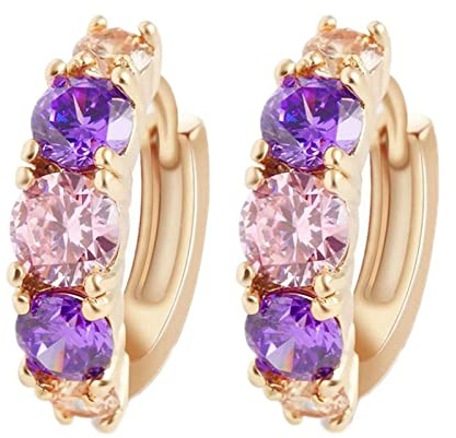 Ayoiow Damen Ohrringe Creolen, Ohrringe Damen Kupfer mit Lila Und Rosa Zirkonia Ohrringe Gold Ohrschmuck Indisch