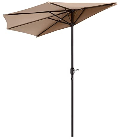 XIAOYUE Sonnenschirm Halbrund, Ø 2,70 x 1,35 m Wandschirm Balkon-Schirm mit Kurbel, Polyester 180 g/m² Sonnenschutz Wasserabweisend, 5 Rippen (Color : Beige)