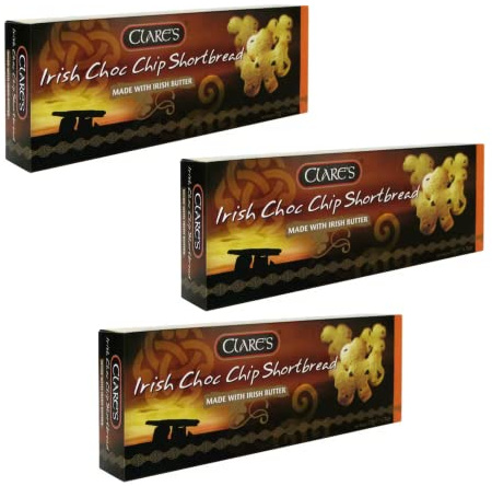 Clare's® | Biscotti Scozzesi Puro Burro & Cioccolato - 3 x 135 Gr | Biscotti al Burro & Gocce di Cioccolato | Astuccio Biscotti a Forma di Trifoglio