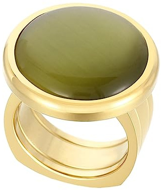 Beydodo Damen Ringe Edelstahl, Ring Personalisiert Breit mit Naturstein Siegelring Freundschaftsringe Gold Silber Ring Hochzeit und Verlobung Größe 52-60