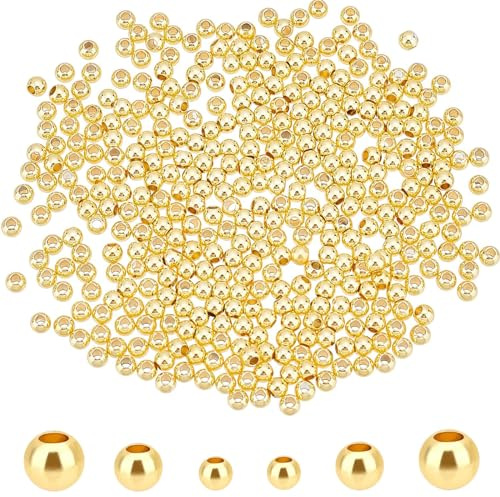 600 Stück 18K Gold Abstandsperlen,3 Größen Abstandsperlen Aus Metall， Glatte Runde Spacer Perlen Kleine Runde Abstandshalter Für Armband Halskette Schmuck DIY Handwerk