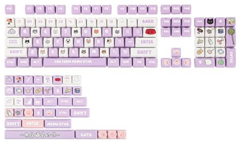 EPOMAKER PurrCap 141 Key PBT Keycaps Set, Custom Dye Sublimation Cute Keycaps for Mechanical Gaming Keyboard, Compatible with Cherry Gateron Kailh Otemu MX Structure (Purple, MAO Profile)