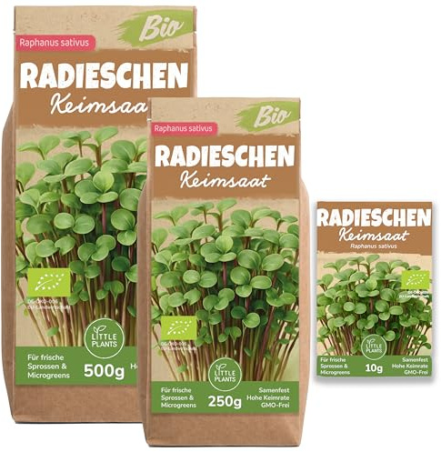 Little Plants Bio Radieschen Sprossen Samen, 250g | Radieschen-Samen, Radieschensprossen & Microgreens zum Keimen, inkl. Ebook