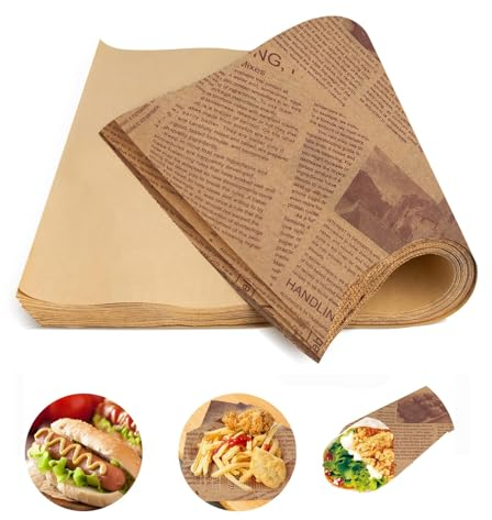 Deli Papierblätter, 100 Blätter Umweltfreundliches Backpapie Größe 25 * 25cm, Einweg Wrap Papier für Sandwich, Pommes Frites, Burger