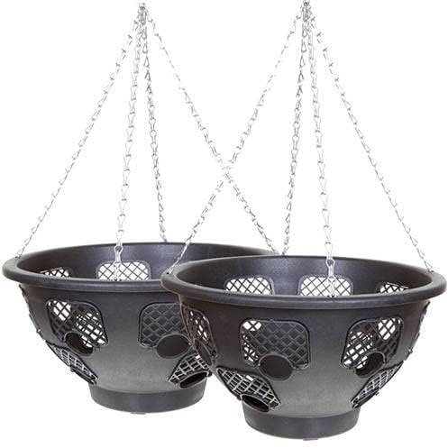 Trendi®Easy Filling Hanging Baskets/Planters Black 14/ Indoor Outdoor Garden Porch Decoration With Chain 46cm (2 x Hanging Baskets)