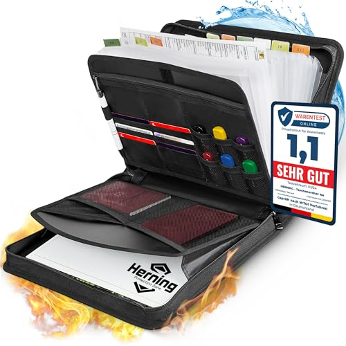 Herning - Premium feuerfeste und wasserdichte Dokumententasche A4 aus hochwertigem Silikon Fiberglas - Ideal für Ledger, USB, NFT, Pässe, Urkunden, Wertsachen - 36x26x4cm, Geschenke Männer