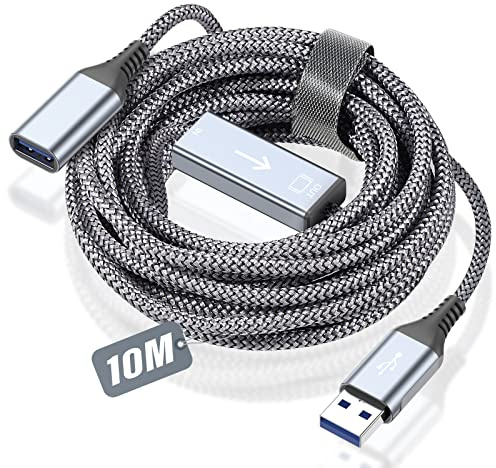 sweguard Cable Alargador USB 3.0 10M, Cable Extension USB Tipo A Macho A Hembra -Transferencia 5Gbps - Nylon Trenzado-para Ordernador, Disco Duro Externo, Impresora, Ratón, Teclado, Hub, Pendrive