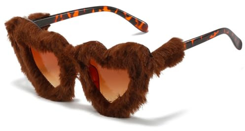 Party Brille, Hippie Herzförmige Brille, Herz Sonnenbrille, für 80er Party Hippie Chic, Kleid Accessoires Foto Requisiten Geburtstagsfeier, Plüsch, Leopardenmuster für Kinder und Erwachsene
