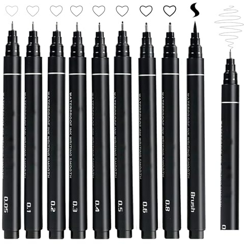 Black Fineliner Pens Set,9 Pack Micro Liner Drawing Pens for Sketching