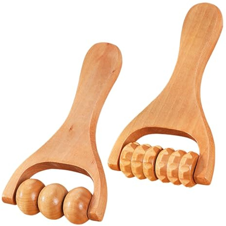 JEXOWIQ 2 pcs massageroller,Massage Roller,Holz Triggerpunktroller Körper Gesichtsroller Gesicht Hals Anti-Cellulite Für Gua Sha Scraping Massage-Tool,massageroller mit Griff,faszienrolle Holz
